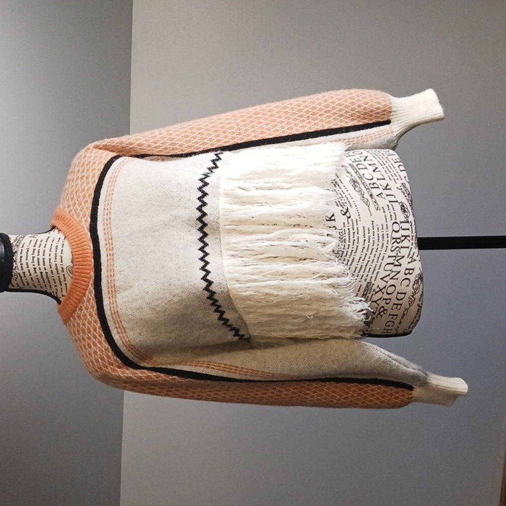CIDER boho orange and cream cropped sweater with fringe M